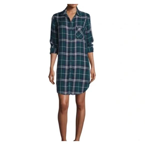 RAILS Bianca Green Navy Blue Plaid Button Front Shift Shirt Dress Size S - Picture 1 of 4